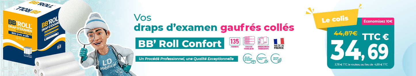 Draps d&rsquo;examen Classic&rsquo;Roll &ndash; 12 rouleaux de 135 formats pr&eacute;d&eacute;coup&eacute;s, double &eacute;paisseur, fabriqu&eacute;s en France, &agrave; partir de 3,49 &euro; TTC.